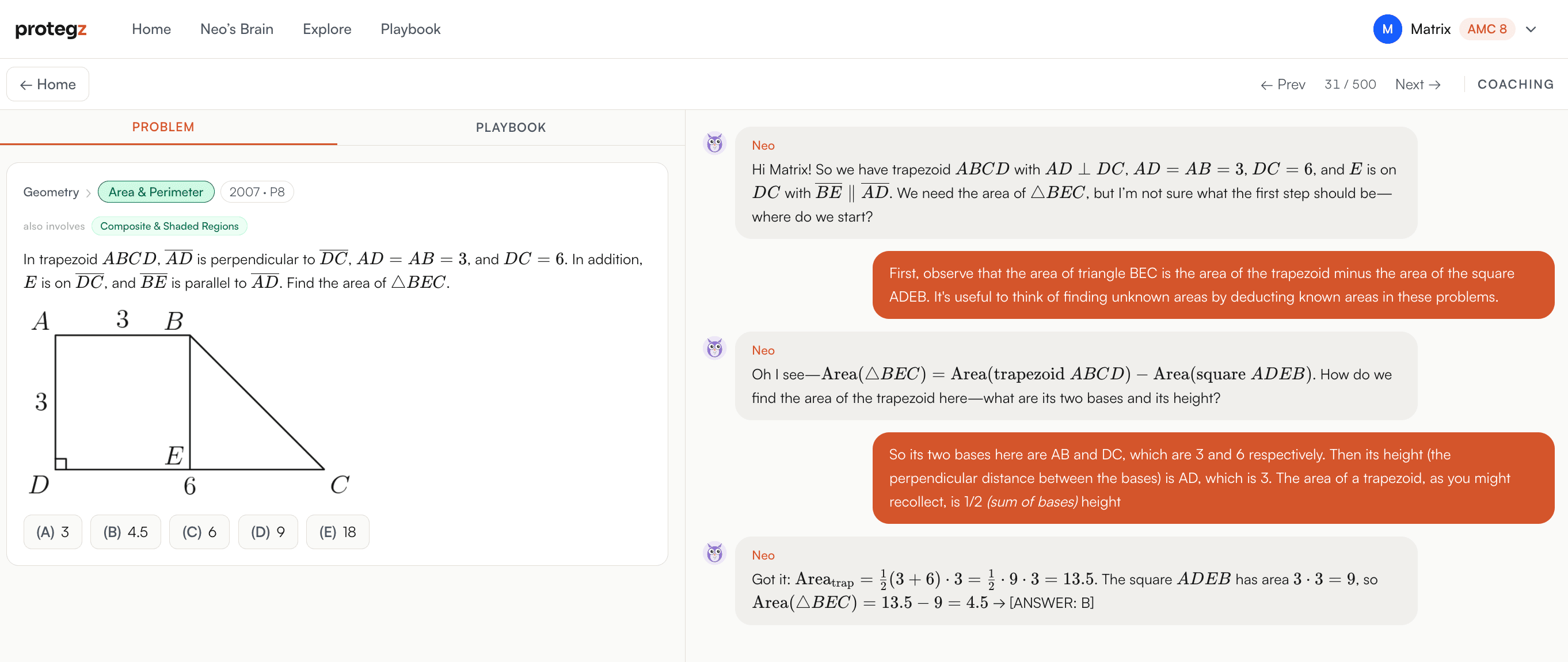 Student coaching their AI protégé through a geometry problem